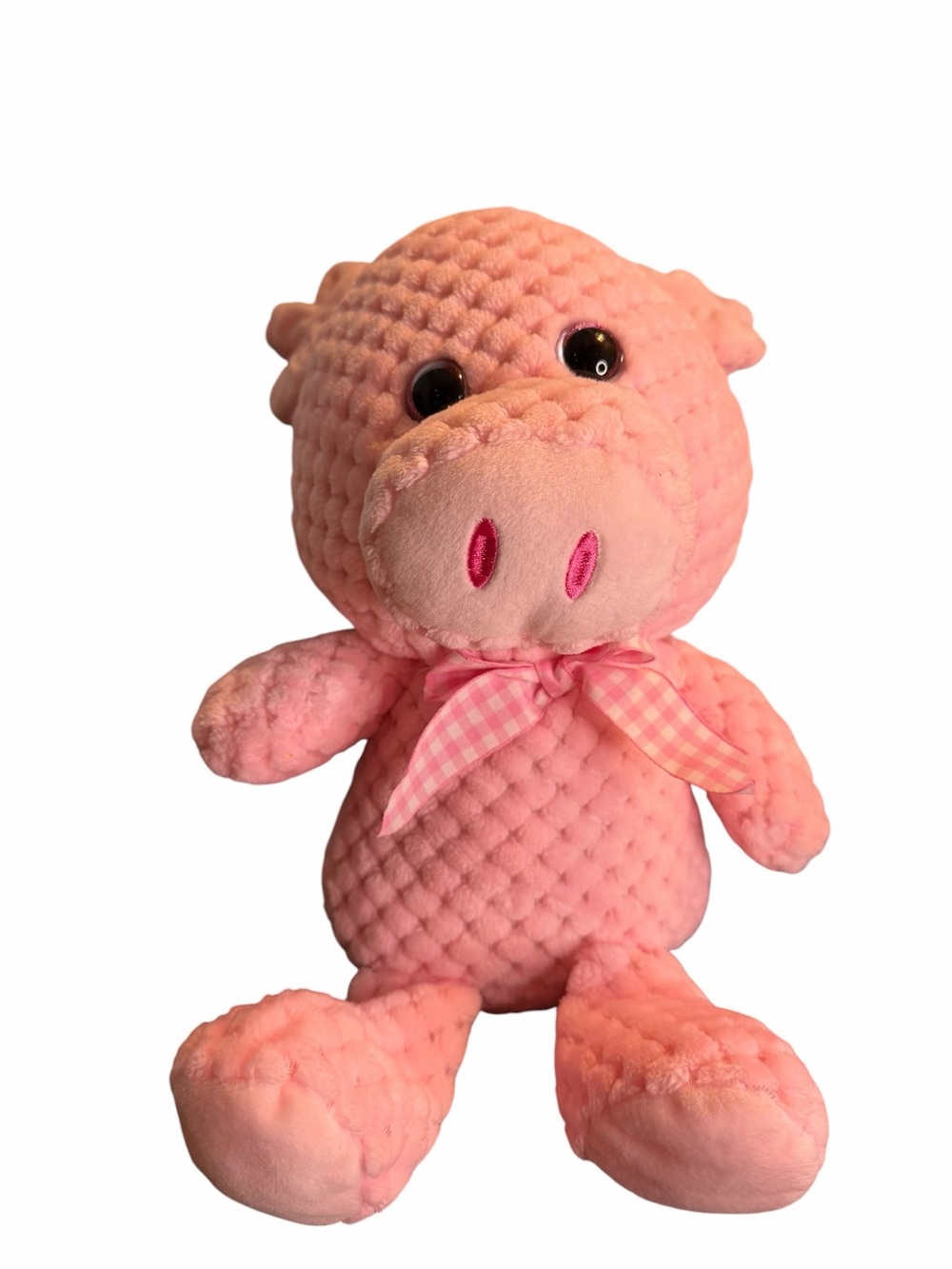 Kellytoy Pink Pig Plush Stuffed Animal Soft Textured 16” Gingham Bow